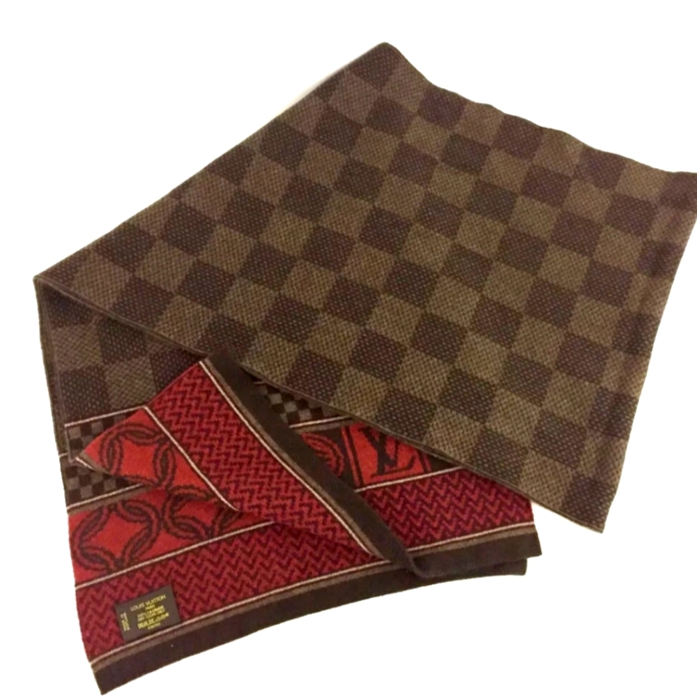 AUTH LOUIS VUITTON DAMIER CASHMERE SCARF/81864